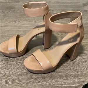 Blush, patent sandals with ankle strap